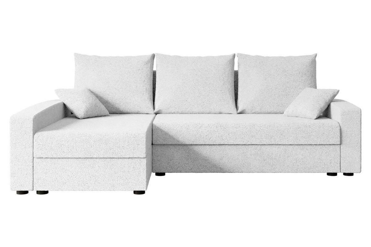 ECKSOFA mit Schlaffunktion und Bettkasten ALESIA-L 231x140x90 cm Weiß Bouclé - Silberfarben/Weiß, Holzwerkstoff/Kunststoff (231/140cm) - ALTDECOR