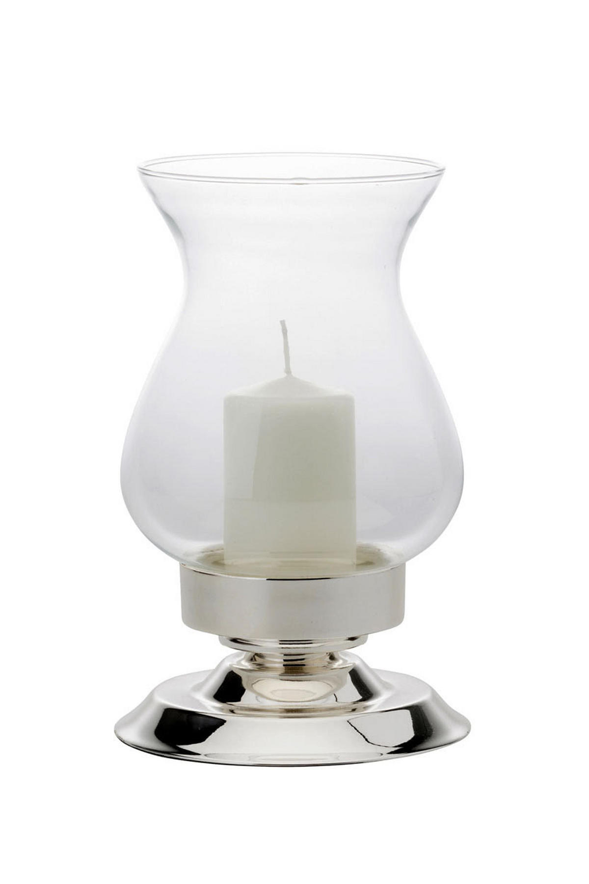 WINDLICHT mit bauchigem Glas, glatt poliert, H 26 cm Ø 16 cm - Silberfarben, Paraffin (16/26/26cm) - Hermann Bauer jun. Kollektion GmbH