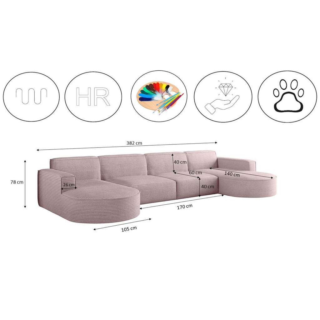 Thumbnail - Kaiser Möbel Ecksofa, Rosa, Holz, 382x165 cm, Wohnzimmer, Sofas & Couches, Wohnlandschaften, Ecksofas