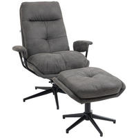 RELAXSESSEL mit Hocker, Drehbarem Fuß Fernsehsessel mit Liegefunktion Polyester - Dunkelgrau, Metall (91/103.5/78cm) - HOMCOM