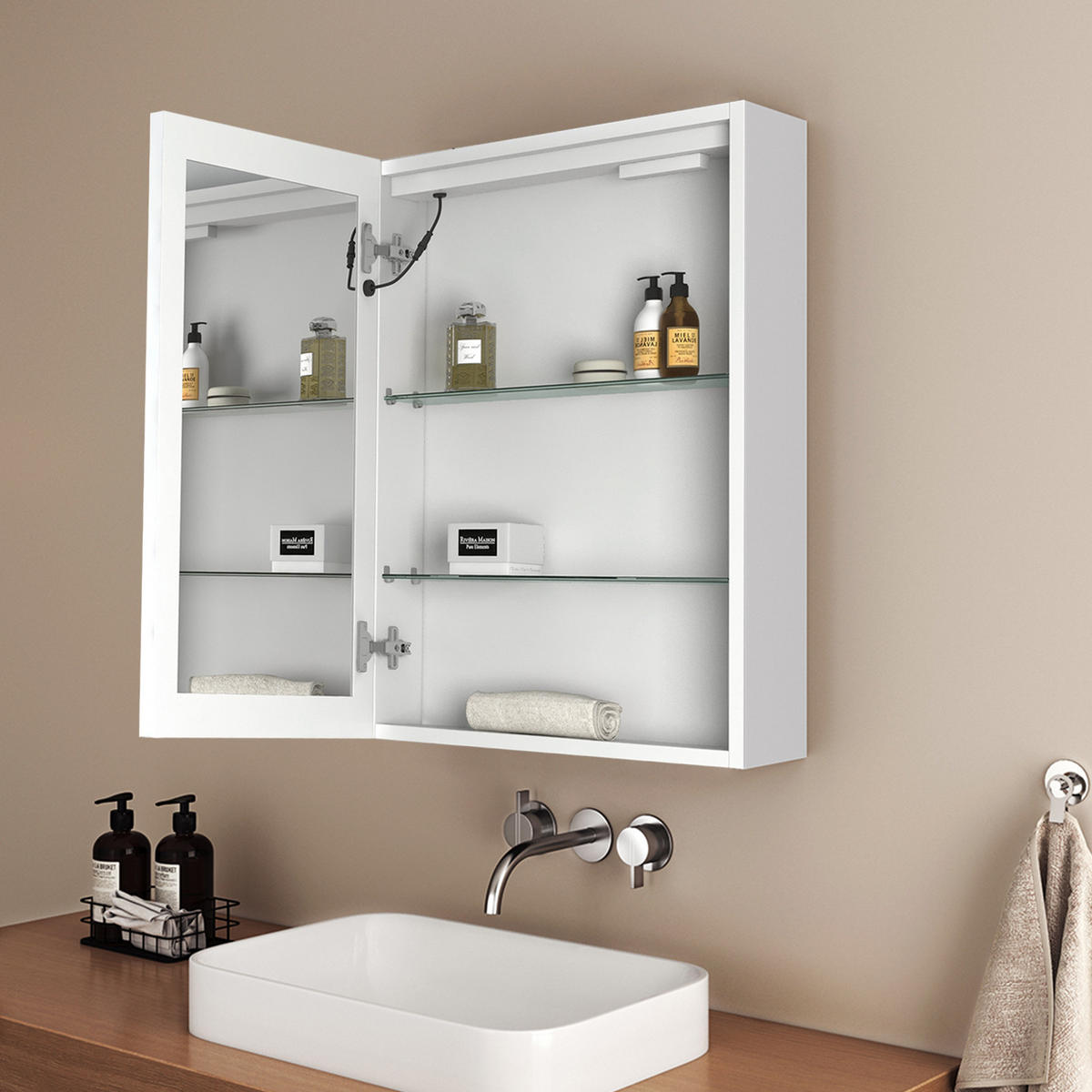 SPIEGELSCHRANK mit Beleuchtung Weiß 70/50/14,5 - Weiß, Metall (50/70/70cm) - EMKE