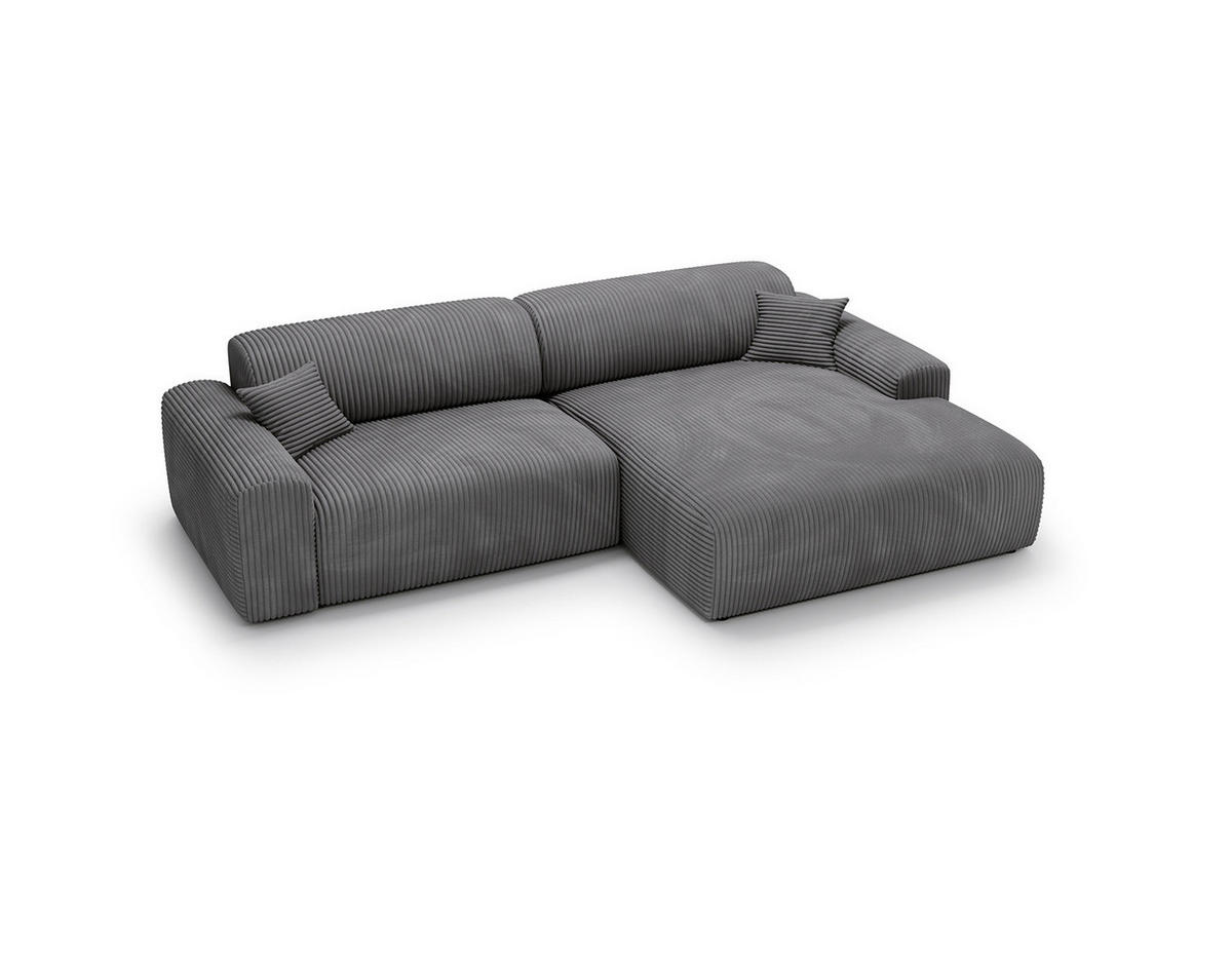 ECKSOFA mit Longchair - Cord - Schwarz/Grau, Kunststoff/Textil (284/178cm) - home24