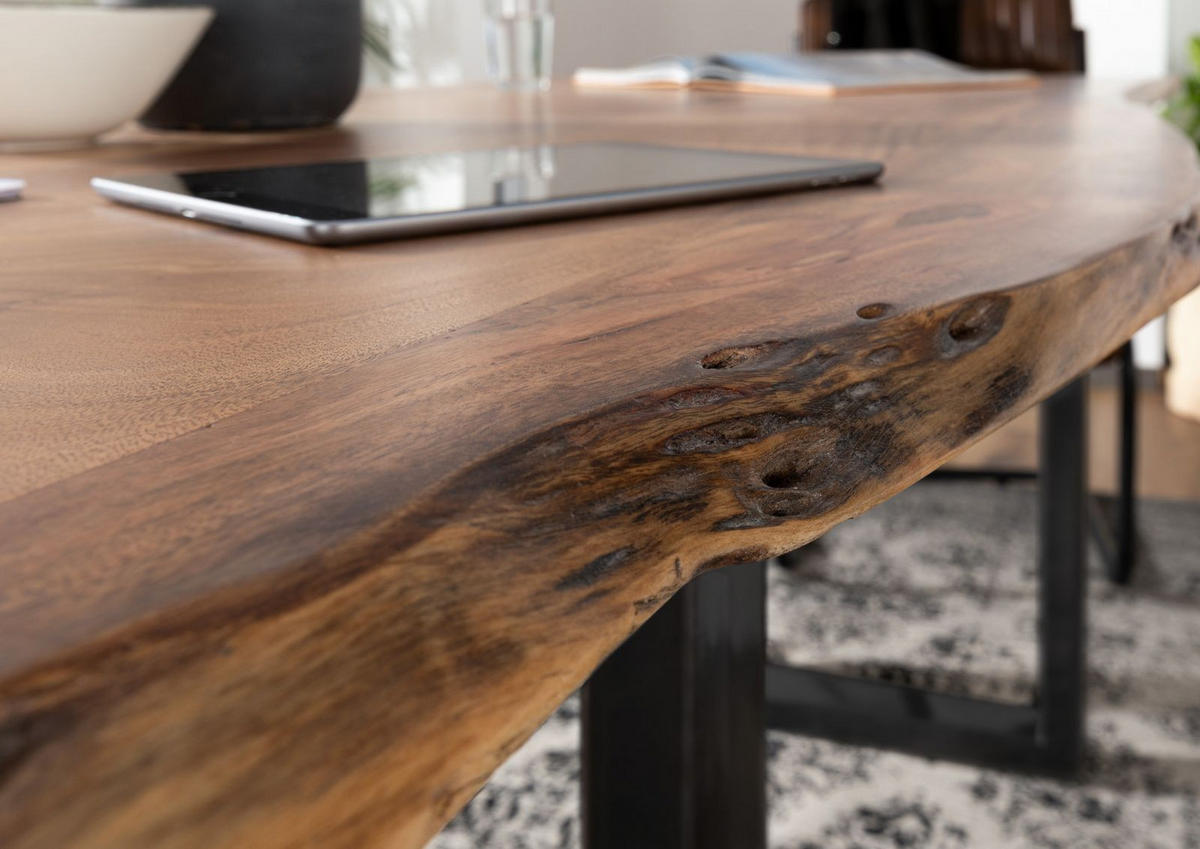 BAUMTISCH Akazie 140x90x76 natur Beine anthrazit glänzend FREEFORM 3 - Naturfarben, Holz (140/90/76cm) - Massivmoebel24