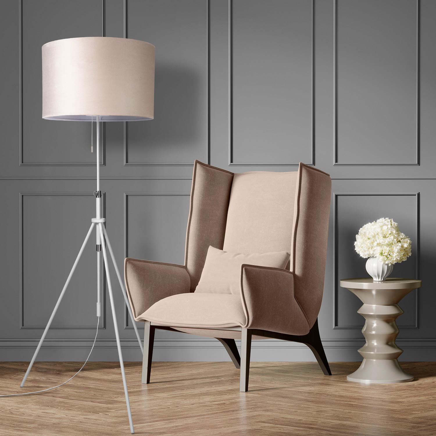 STEHLEUCHTE Naomi Fl - Beige, Metall (52.7/52.7/176.5cm) - Paco Home