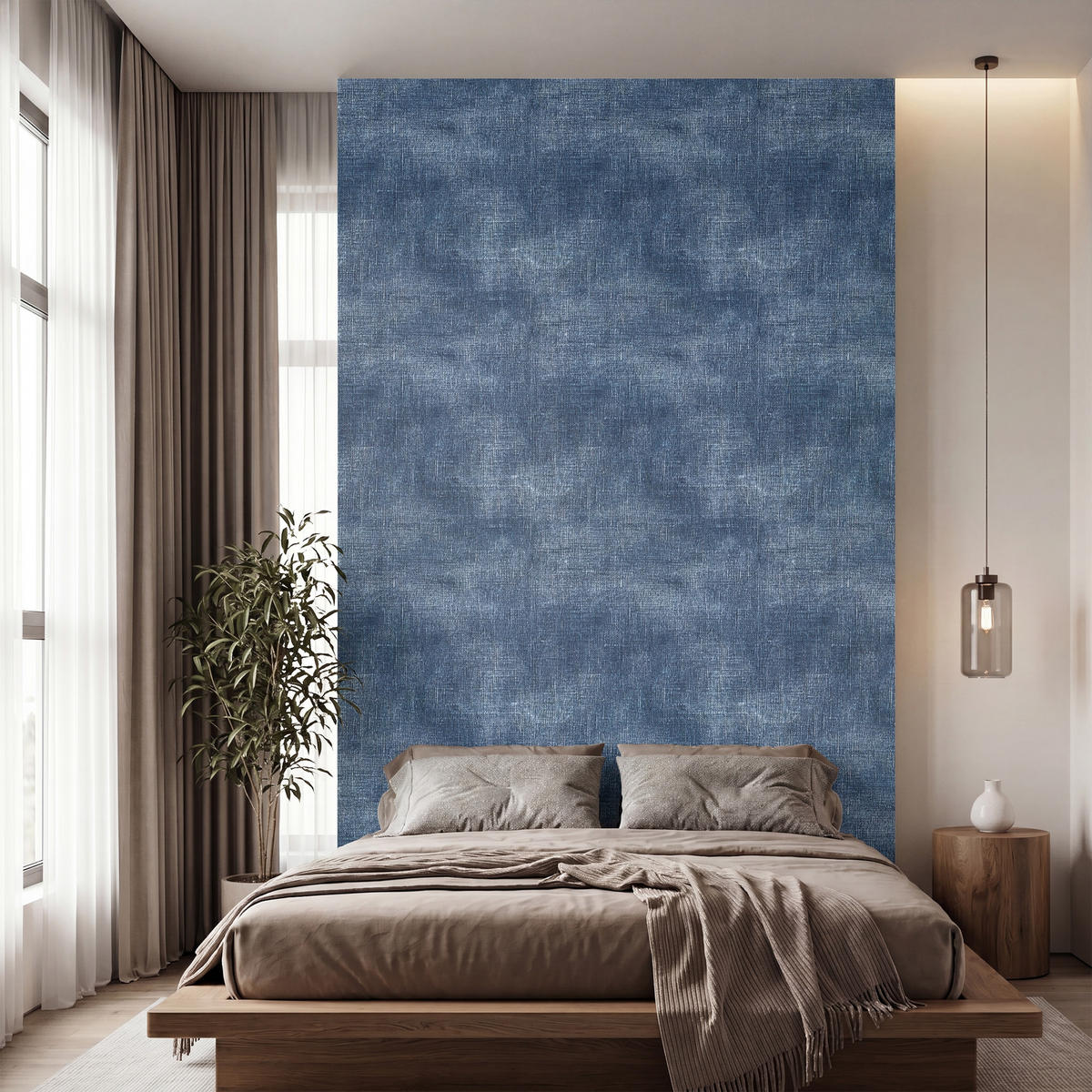 TAPETE - Leinen - Textur - Muster - Denim - Rustikal - 160x280 cm - Blau, Papier (160/280cm) - OnlyWow