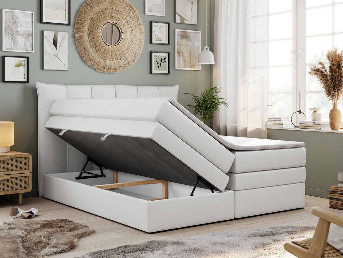 BOXSPRINGBETT PREMIUM 10 KING 200/200 Weiß Kunstleder - H3 - Weiß, Holz/Textil (200/200cm) - MKS