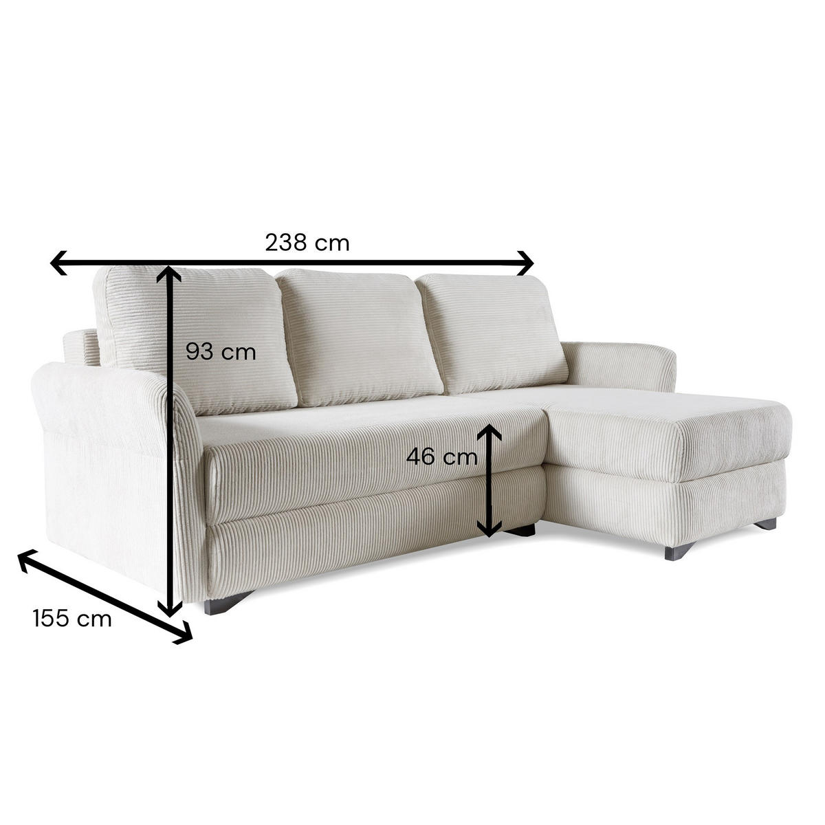ECKSOFA Volt Creme, universal Ecksofa mit Schlaffunktion - Creme, Holzwerkstoff/Textil (238/155cm) - Bettso