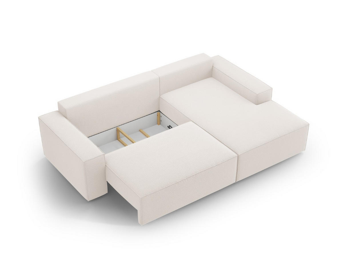 AUSKLAPPBARES-ECKSOFA rechts mit Container Jodie aus strukturiertem Stoff leichtes beige 3 Sitzplätze - Creme, Textil (246/151cm) - Micadoni