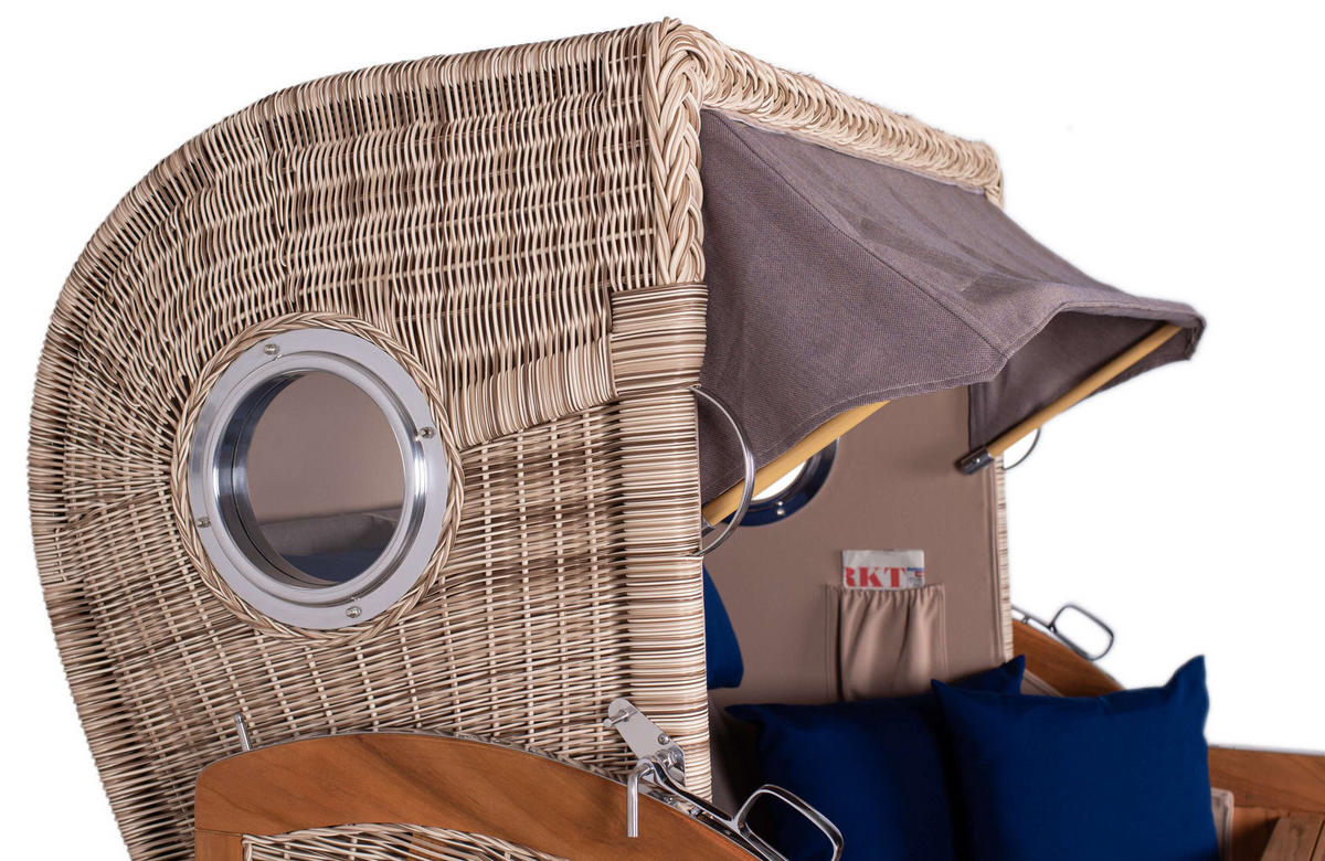 STRANDKORB XXL Düne Grande Teak PE Shell - Braun/Grau, Metall (142/170/95cm) - Mr. Deko