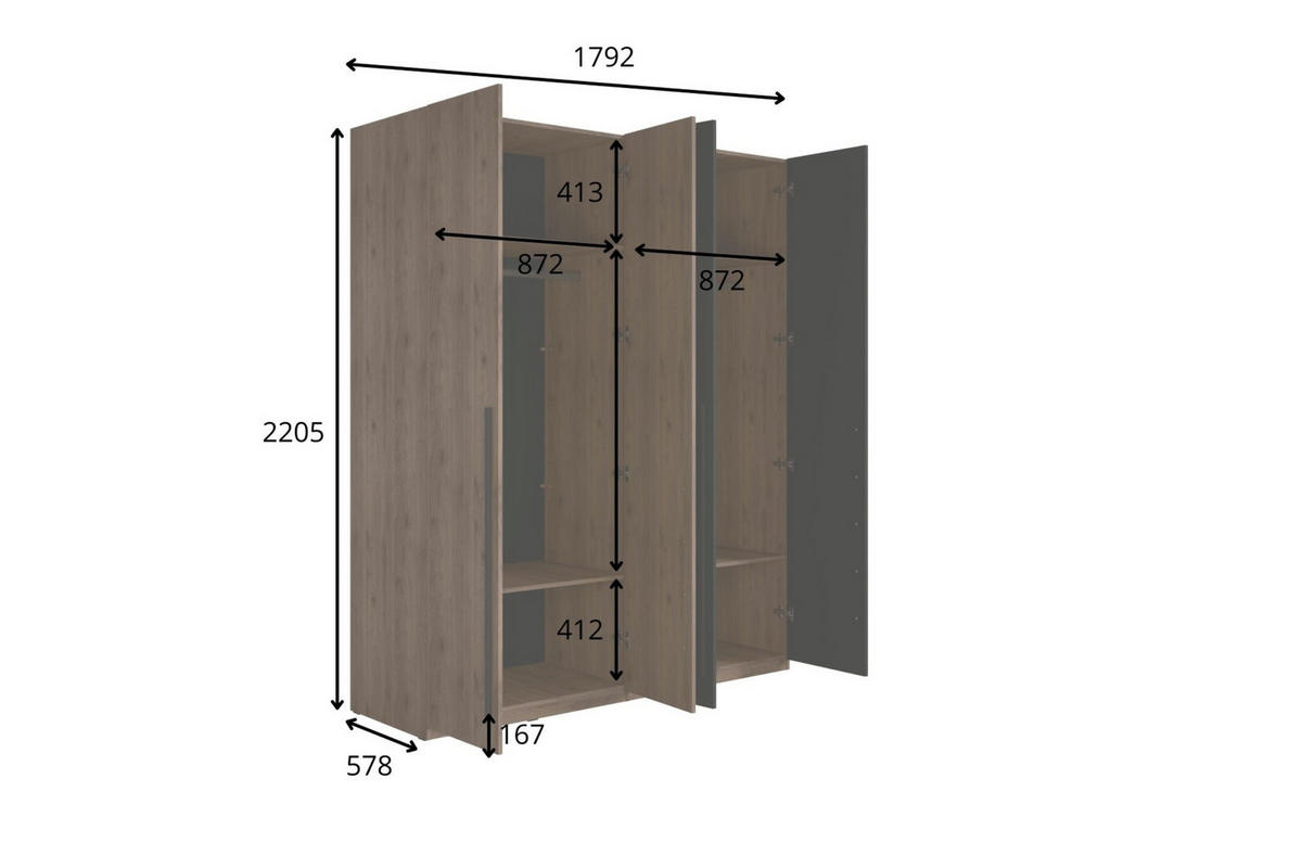 KLEIDERSCHRANK VASSA 226 / 220 / 146 cm in Schwarz / Nussbaum mit Schminktisch - Nussbaumfarben/Schwarz, Holzwerkstoff (226/146/221cm) - Deine Möbel 24