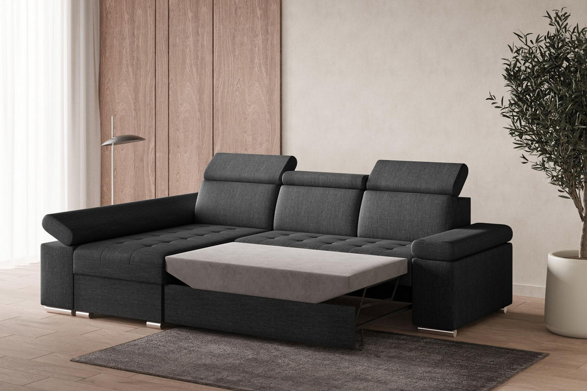 ECKSOFA mit Schlaffunktion Luka L Twist 23 - Dunkelgrau - Links - Dunkelgrau/Silberfarben, Holzwerkstoff (260/168cm) - Möblo