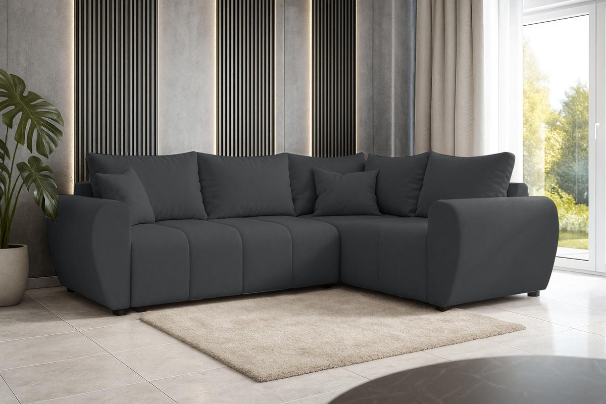 ECKSOFA L Form Malatya MAX Dunkelgrau 246/145/82 cm stilvolle mit Schlaffunktion R - Dunkelgrau/Schwarz, Kunststoff/Textil (235/175cm) - AX Living