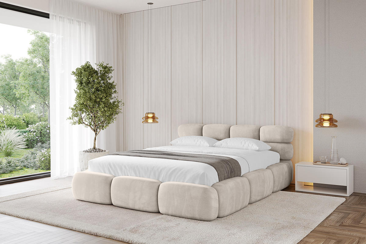 POLSTERBETT mit Bettkasten und Lattenrost, Boxbett ohne Matratze - NOMA 180x200 Beige - Beige, Holzwerkstoff/Textil (180/200cm) - ALTDECOR