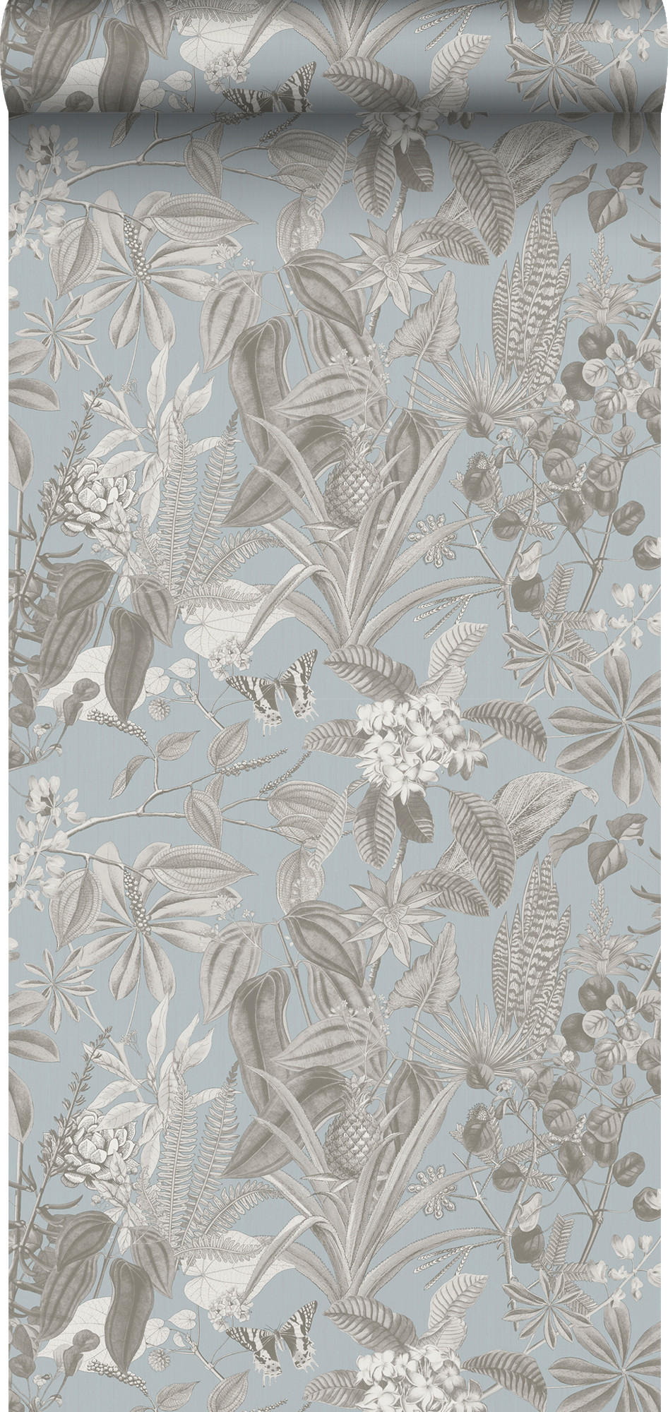 TAPETE tropische Blätter und Blüten 53 cm x 10 m - Blau, Papier (53/1000cm) - Sanders & Sanders