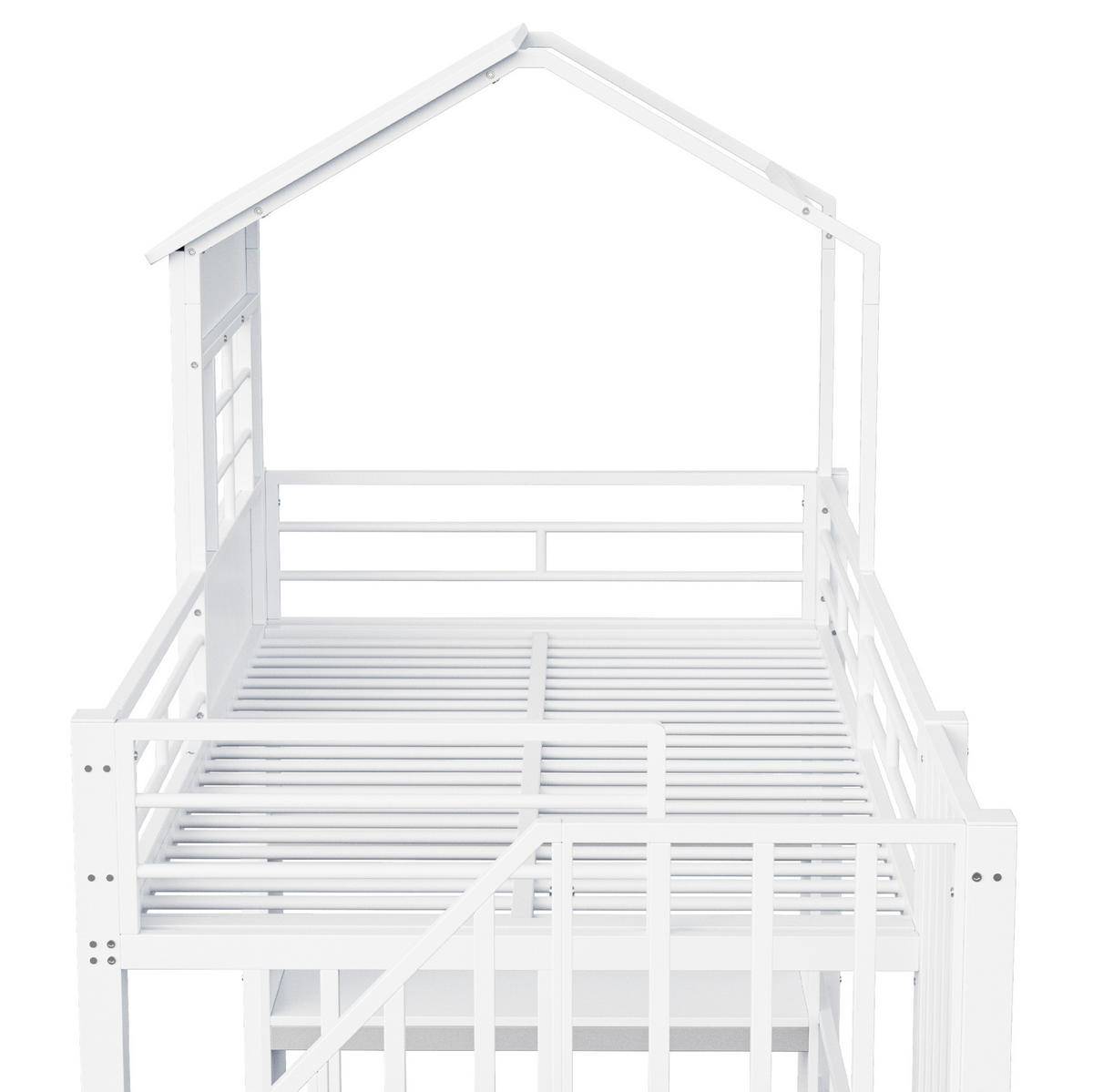 HOCHBETT 90/200 cm weiß aus Metall und MDF mit Regaltreppe - Weiß, Metall (90/200cm) - OKWISH