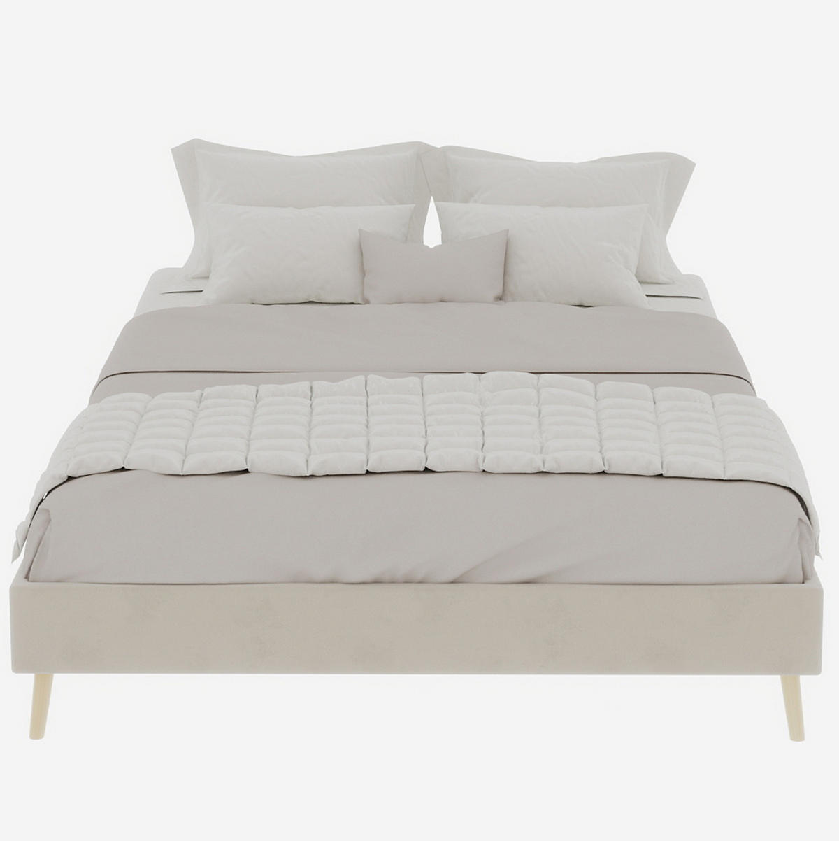 POLSTERBETT 140/200 cm mit geometrischem Kopfteil, Lattenrost und Stoffbezug, Beige - Beige, Textil (140/200cm) - Redom