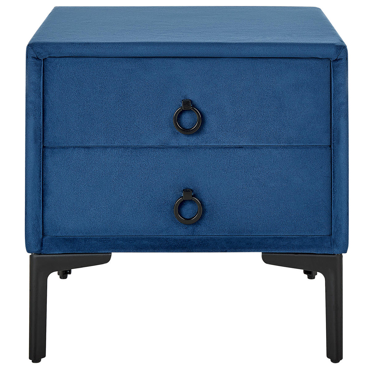 NACHTTISCH Samtstoff blau 2 Schubladen Sezanne - Blau/Schwarz, Textil (44/45/38cm) - Beliani