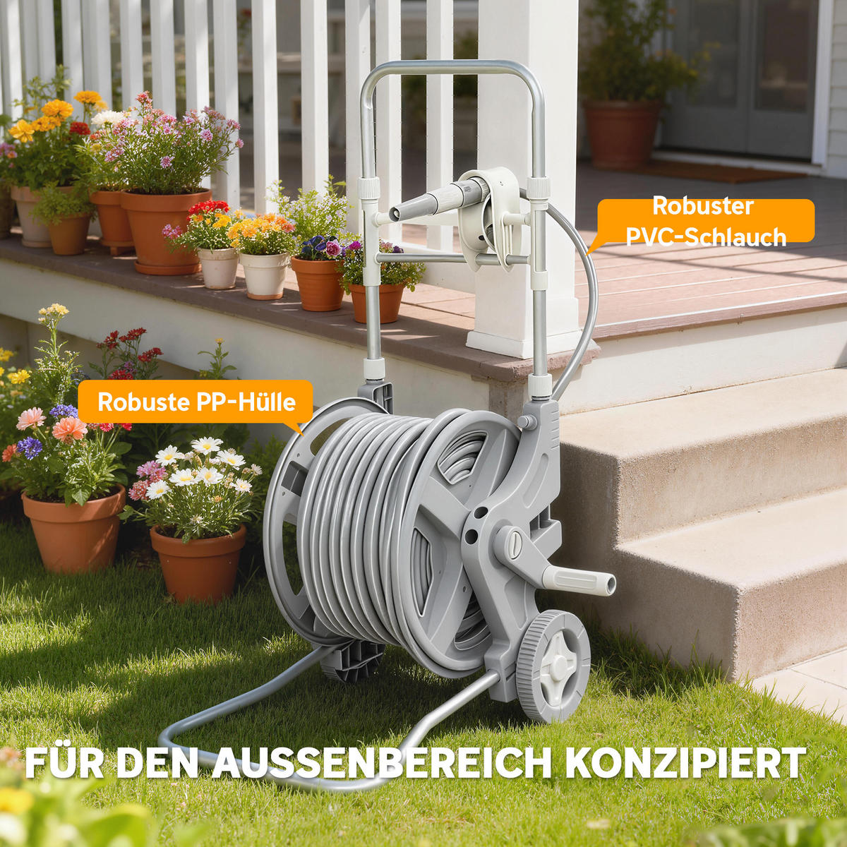 SCHLAUCHWAGEN Kunststoff Grau 45/44/78 cm - Grau, Kunststoff (44/78/45cm) - Outsunny