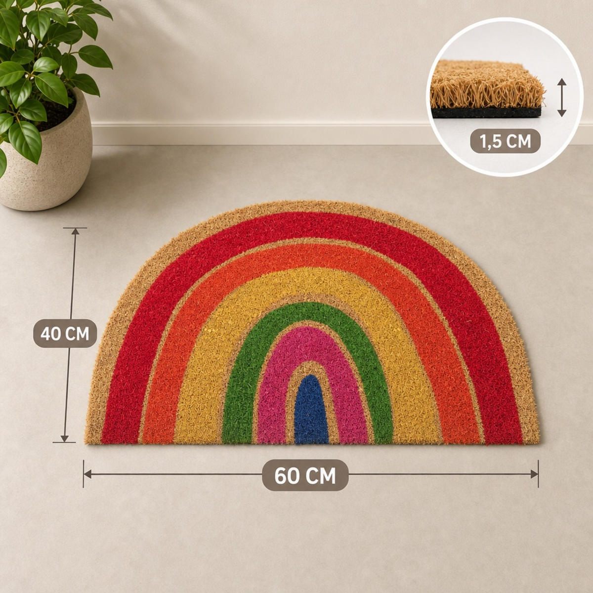 ROHOŽKA Vícebarevná kokosová protiskluzová - různobarevná, textil/plast (60/40cm) - Relaxdays