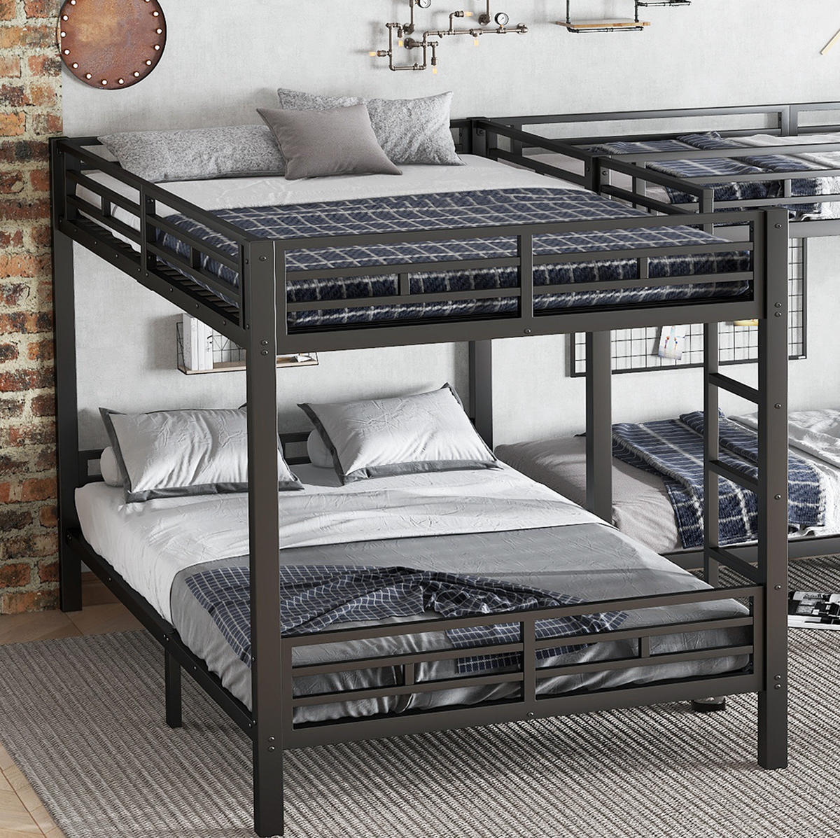 ETAGENBETT 90/200 & 140/200 cm aus Eisen mit Leiter und Lattenrost - Schwarz, Metall (90/200cm) - Flora Grace