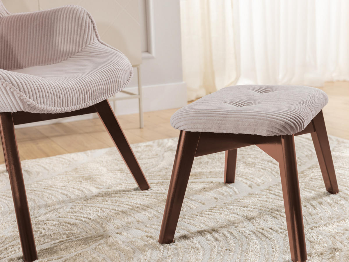 LOUNGESESSEL mit Fußhocker Lenari Puderrosa Cordstoff mit Füßen in Braun - Hellrosa/Braun, Holz/Textil (71/96/86cm) - S-Style Möbel