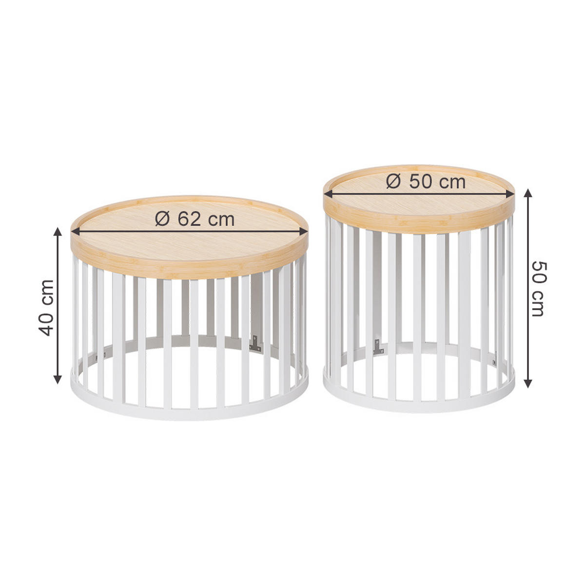 SET STOLOVA ZA KAVU Enara, Bambus/Bijela, x +, mit 2 Teilen - bijela/zelena, drvni materijal (50.5/50.5/50cm) - Vicco