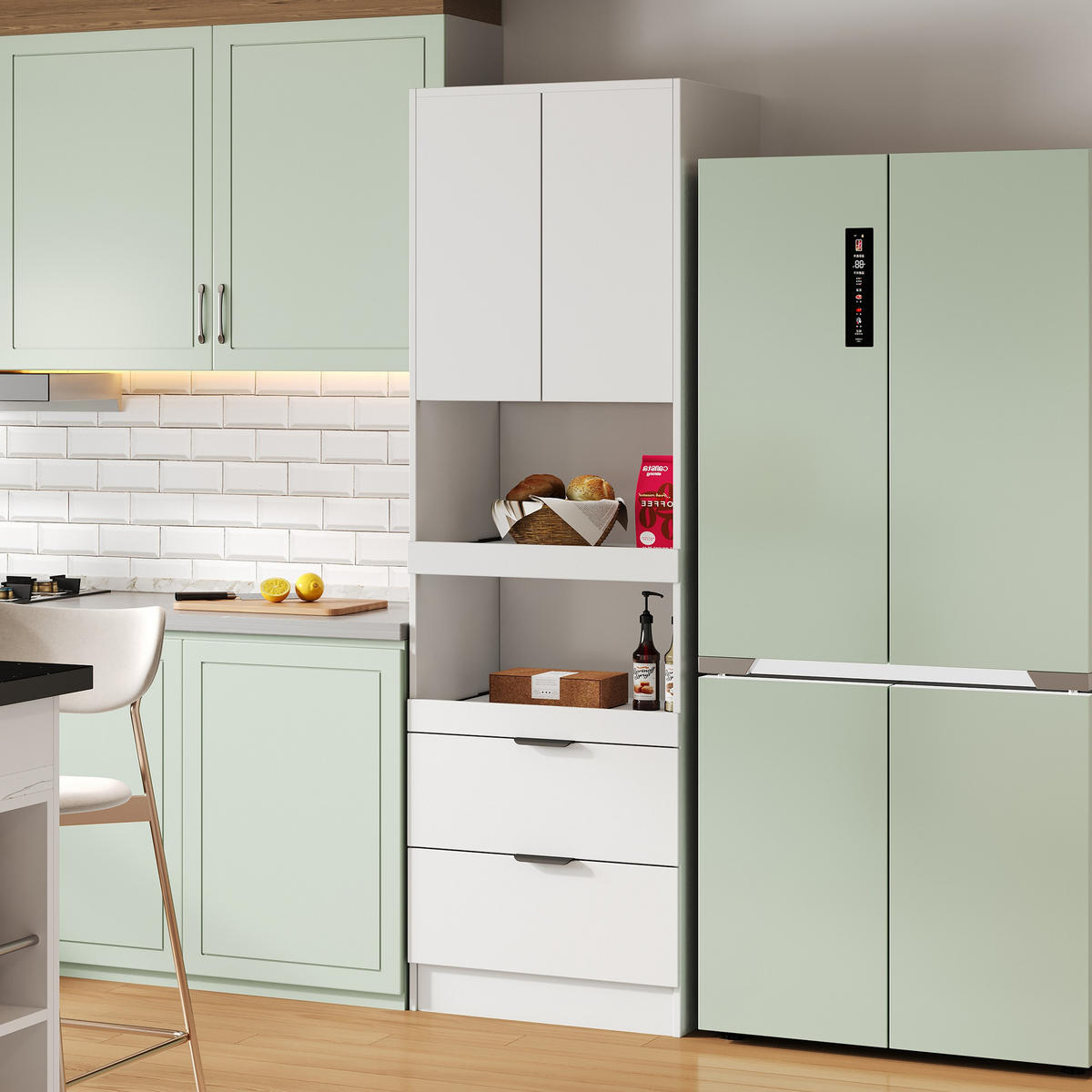 BUFFETSCHRANK Weiß 59.5/45/200 cm - Weiß, Holz (59.5/200/45cm) - PANGIVO