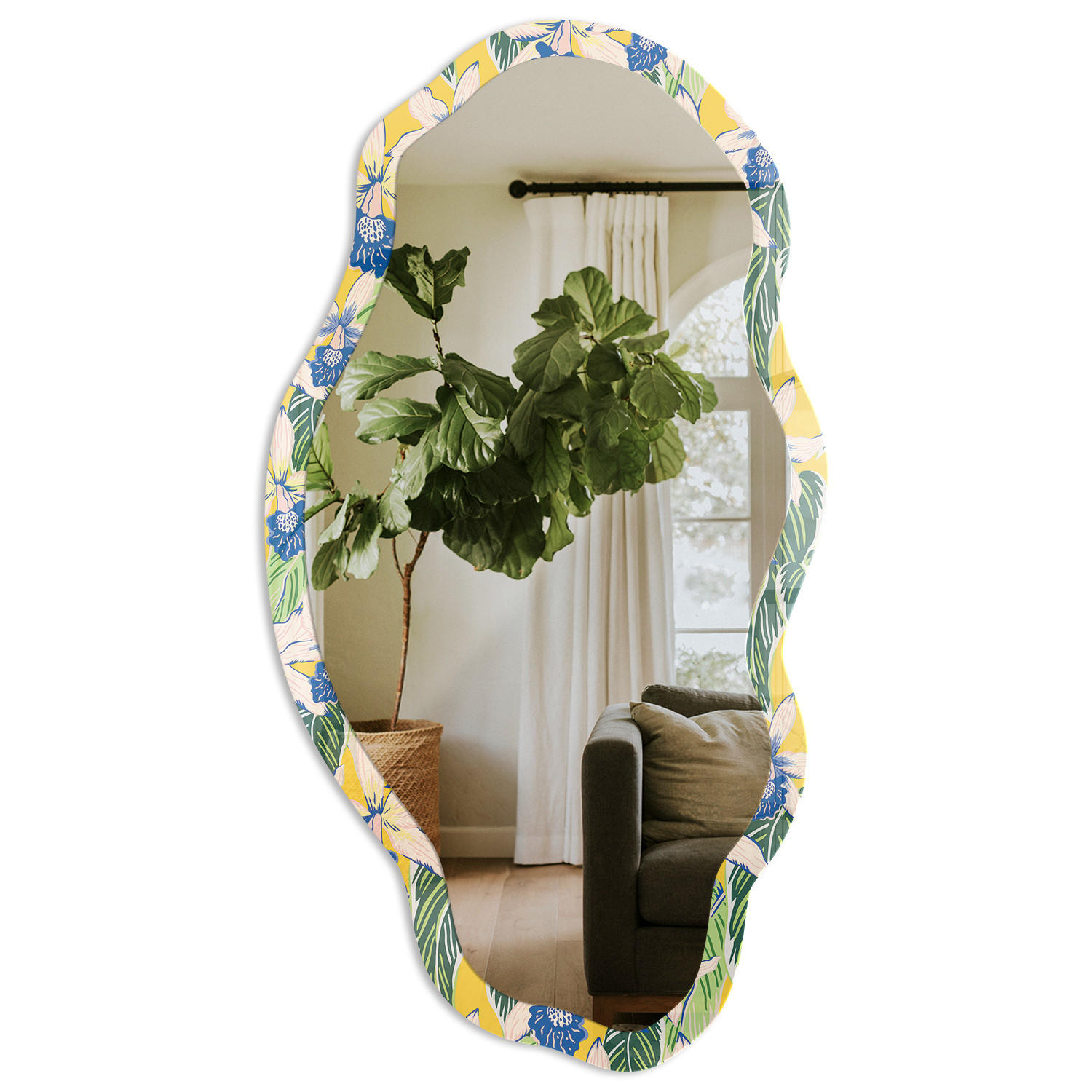 SPIEGEL 90x45 cm asymmetrisch mit Druck - Tropische Blumen - Transparent, Glas (45/90/0.4cm) - TULUP