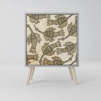 SIDEBOARD ALMONDINE SONGBIRD, Grau, 57,5x42x77,5 cm, Schräge Buchenholzfüße - Buchefarben/Multicolor, Holzwerkstoff/Buchenholz (57.5/77.5/42cm) - SpaceRebels
