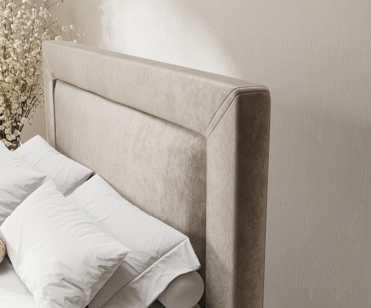 BOXSPRINGBETT Laguno Beige 180/200 cm mit Latex-Topper - Beige/Silberfarben, Holz/Holzwerkstoff (180/200cm) - Maison de Reve