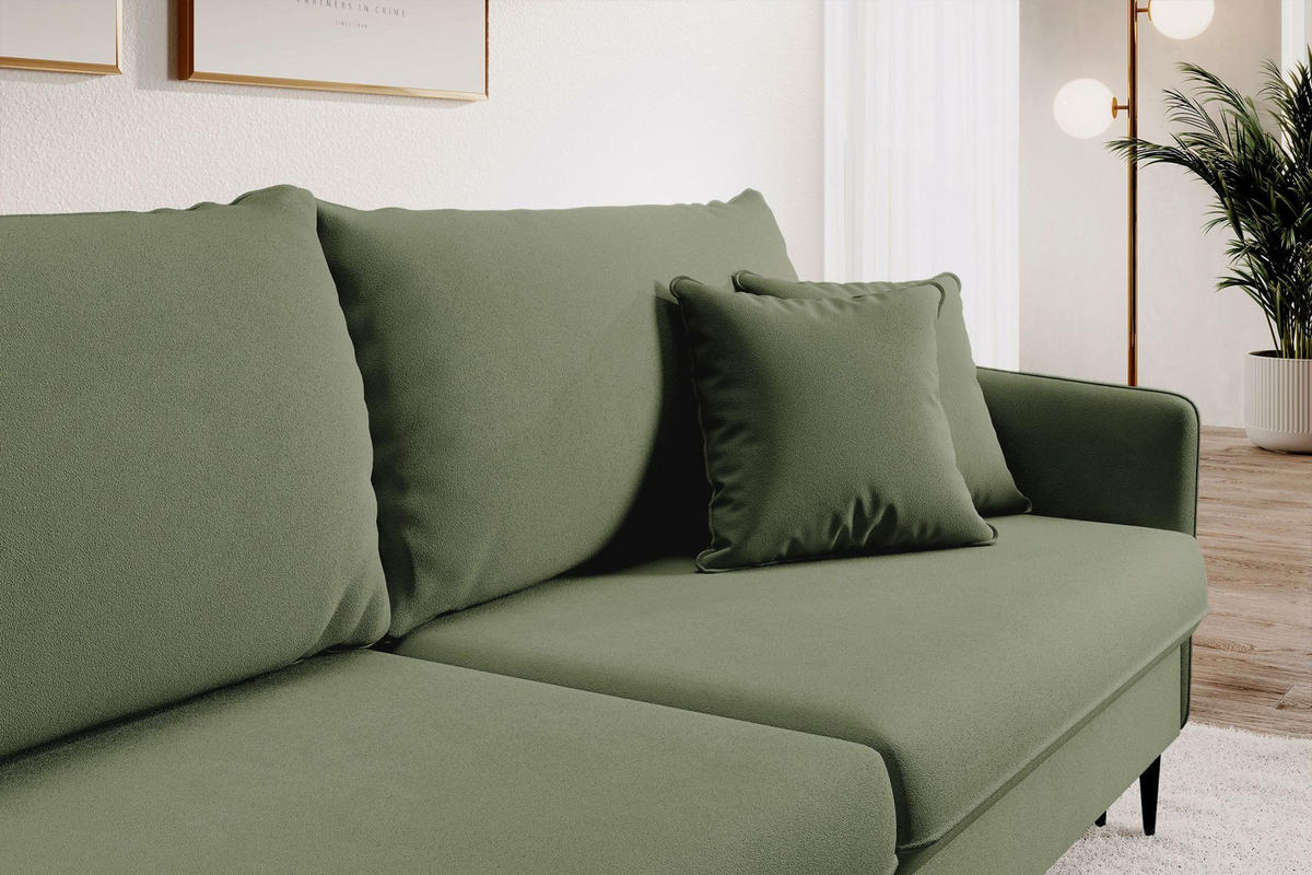 3-SITZER SCHLAFSOFA Volio Samt Olivgrün - Schwarz/Olivgrün, Textil/Metall (221/90/100cm) - Selsey