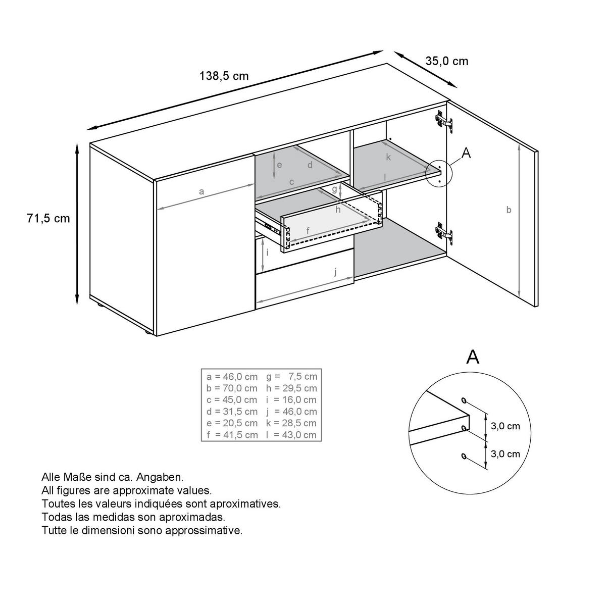 SIDEBOARD Skadu - Weiß, Holzwerkstoff (138.5/71.5/35cm) - Vladon