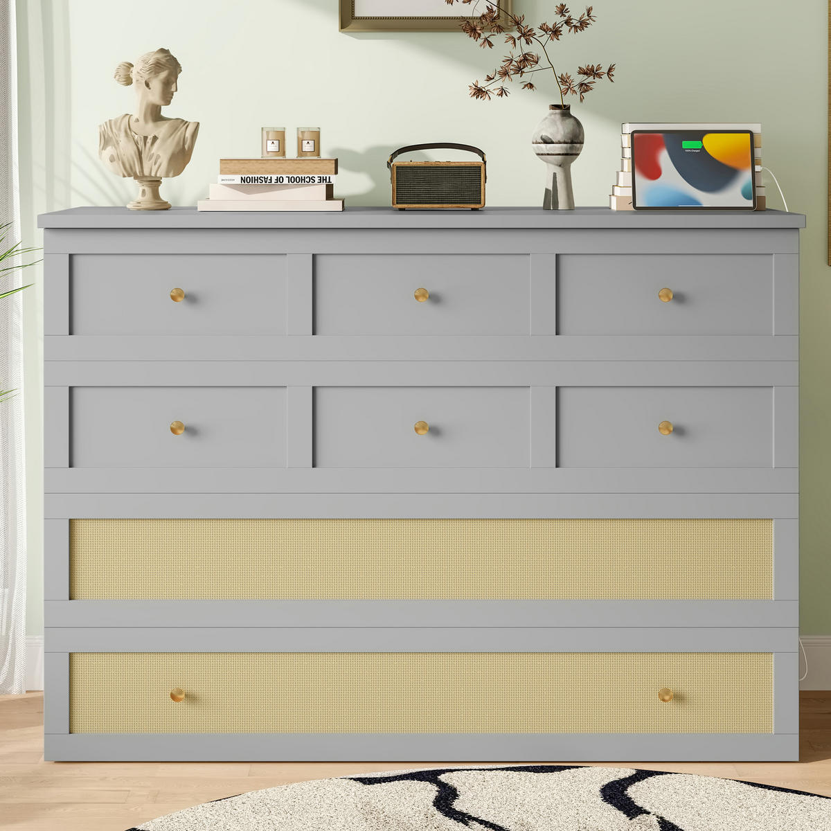 SCHRANKBETT 140x200cm Grau Schubladen Regal USB Steckdose mobiles Bett - Grau, Holz (140/200cm) - FLIEKS