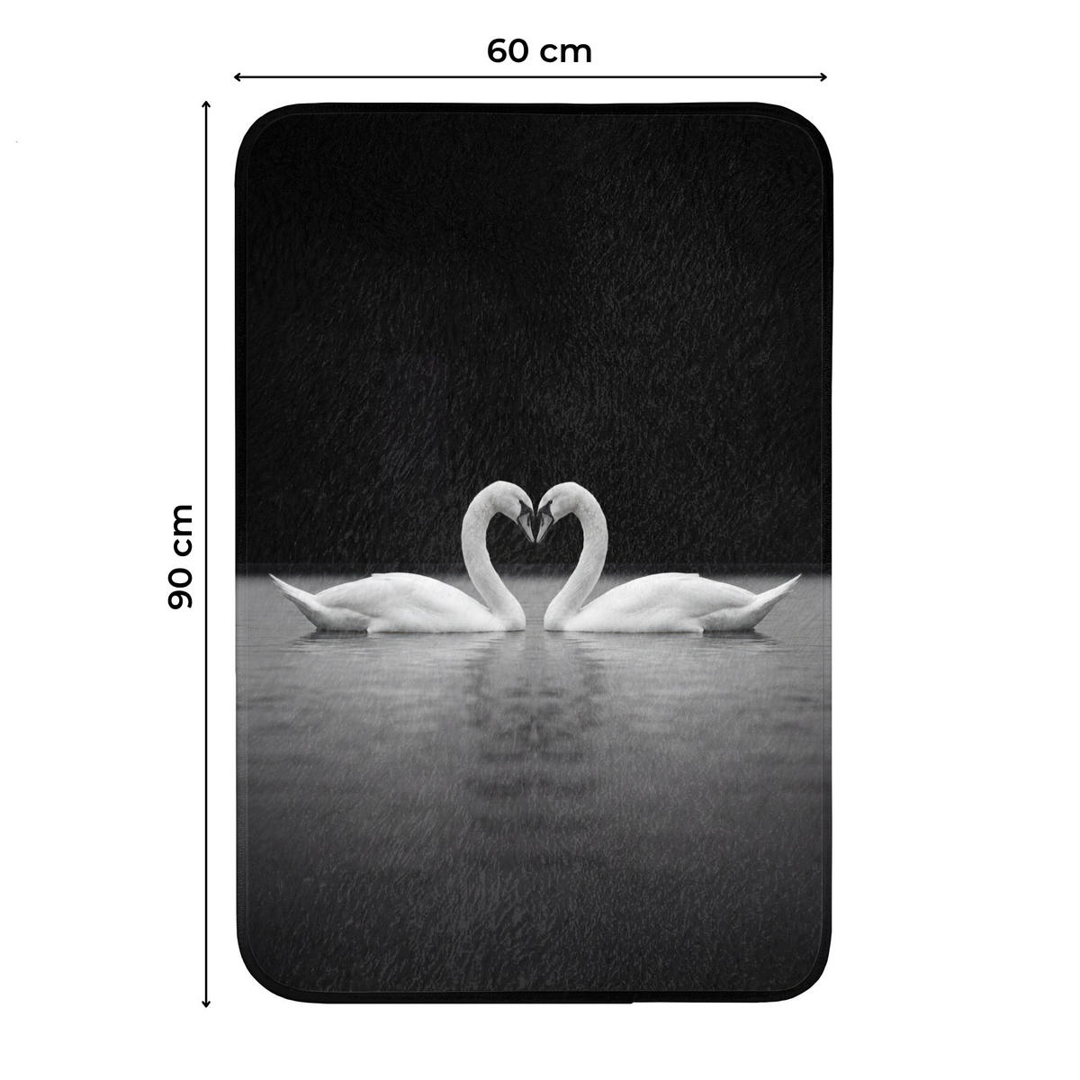 WC PŘEDLOŽKA Labutě - srdce - černá - bílá 60x90 cm - černá, textil/plast (60/1cm) - OnlyWow