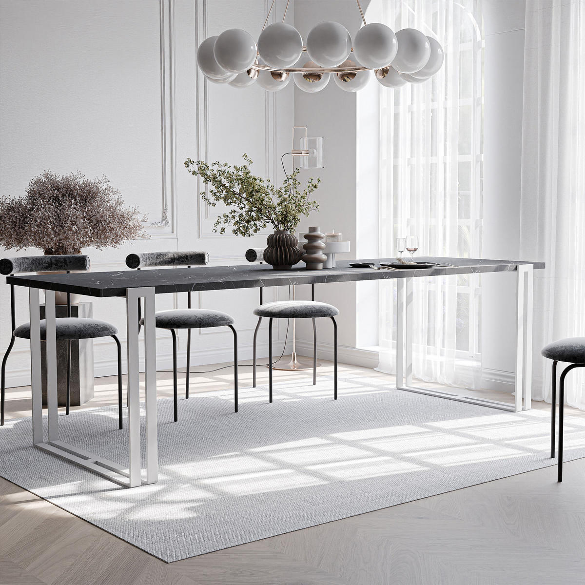 TISCH ausziehbar aus MDF, Schwarz - Schwarz/Weiß, Holzwerkstoff (120/80/76cm) - Idohome