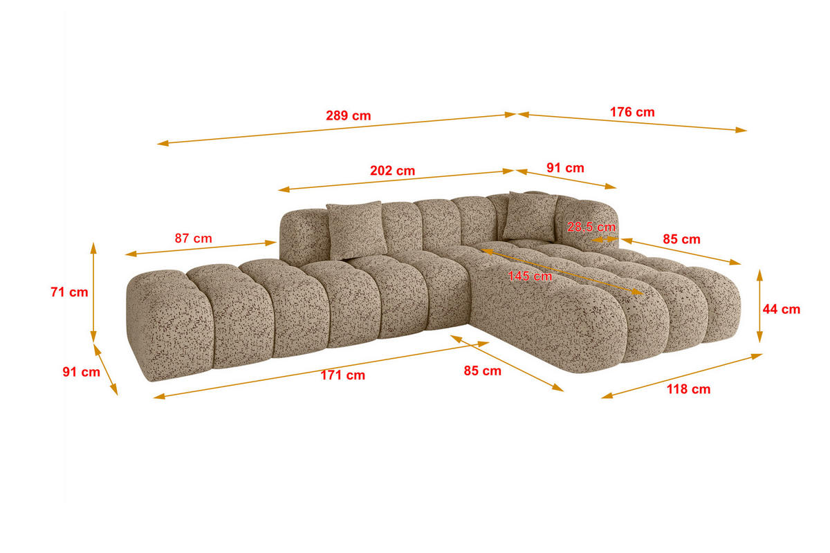 ECKSOFA Ottomane Rechts OLEA-L2 - 289x176x71 cm Braun - Schwarz/Braun, Holzwerkstoff/Kunststoff (289/176cm)