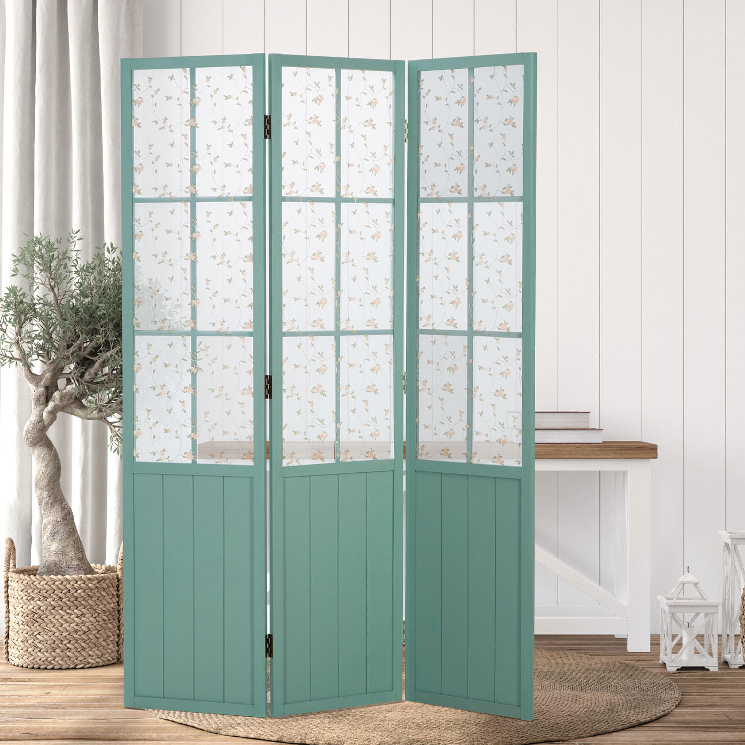 PARAVENT 3-tlg. 120/170 cm Türkis Landhausstil - Türkis, Holz (120/170/2cm) - Homestyle4u