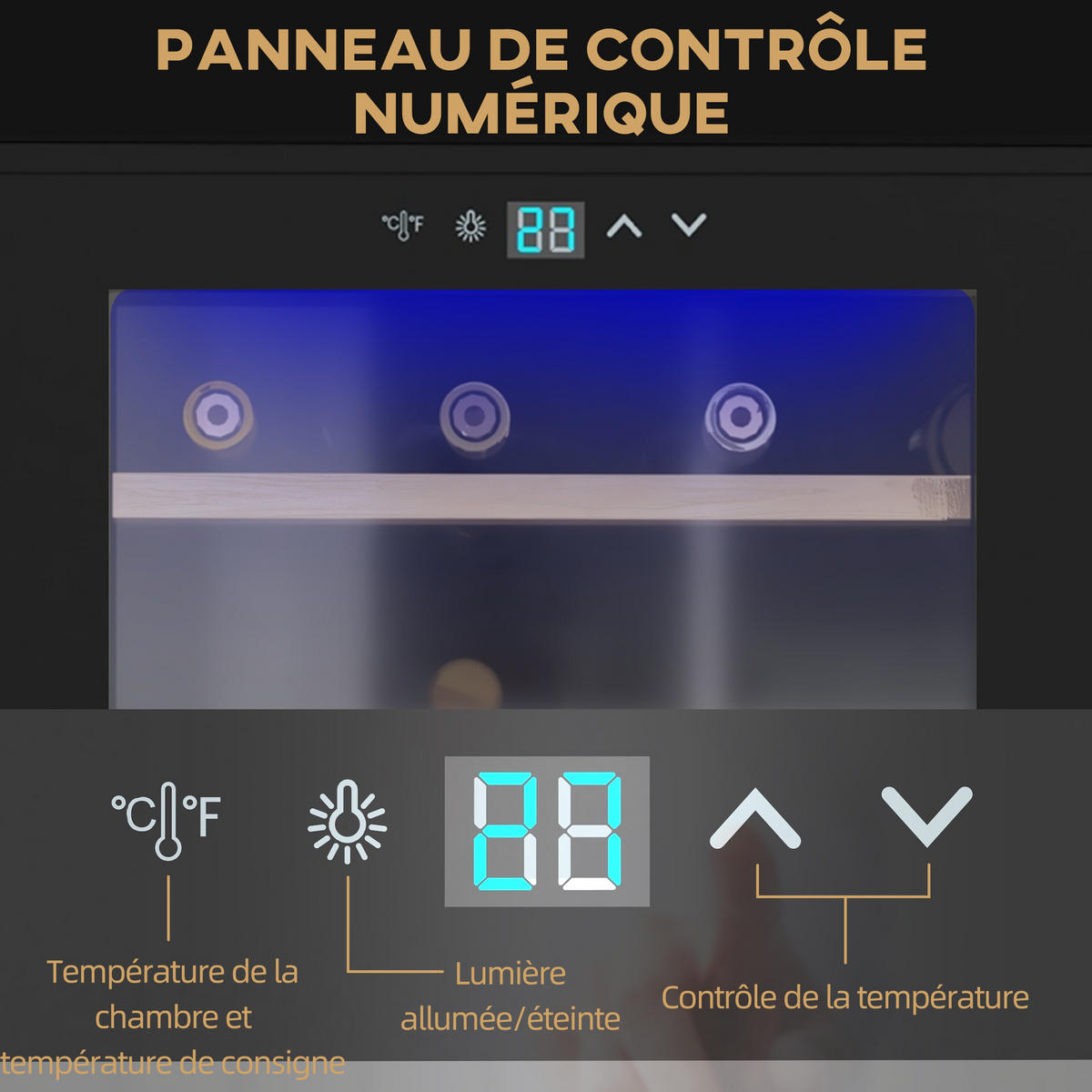 WEINKÜHLSCHRANK DE-17432 24 Flaschen, 5-20°C regelbar mit LED Schwarz - Schwarz, Metall (45/75/43cm) - ComfortXL