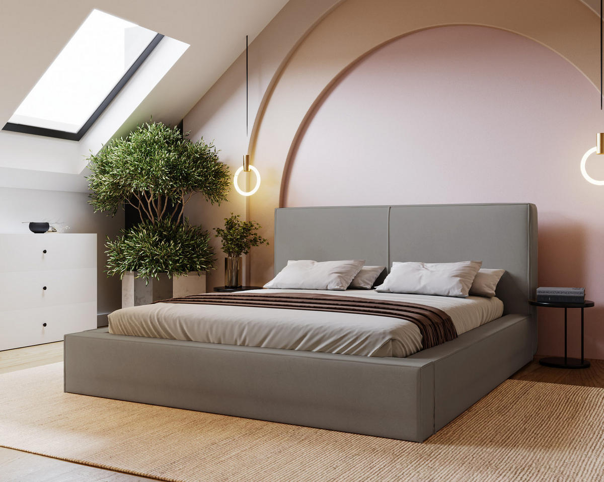 POLSTERBETT 180x200 Morin mit Bettkasten, Samt, Hellgrau - Hellgrau, Holz/Textil (180/200cm) - Emporius