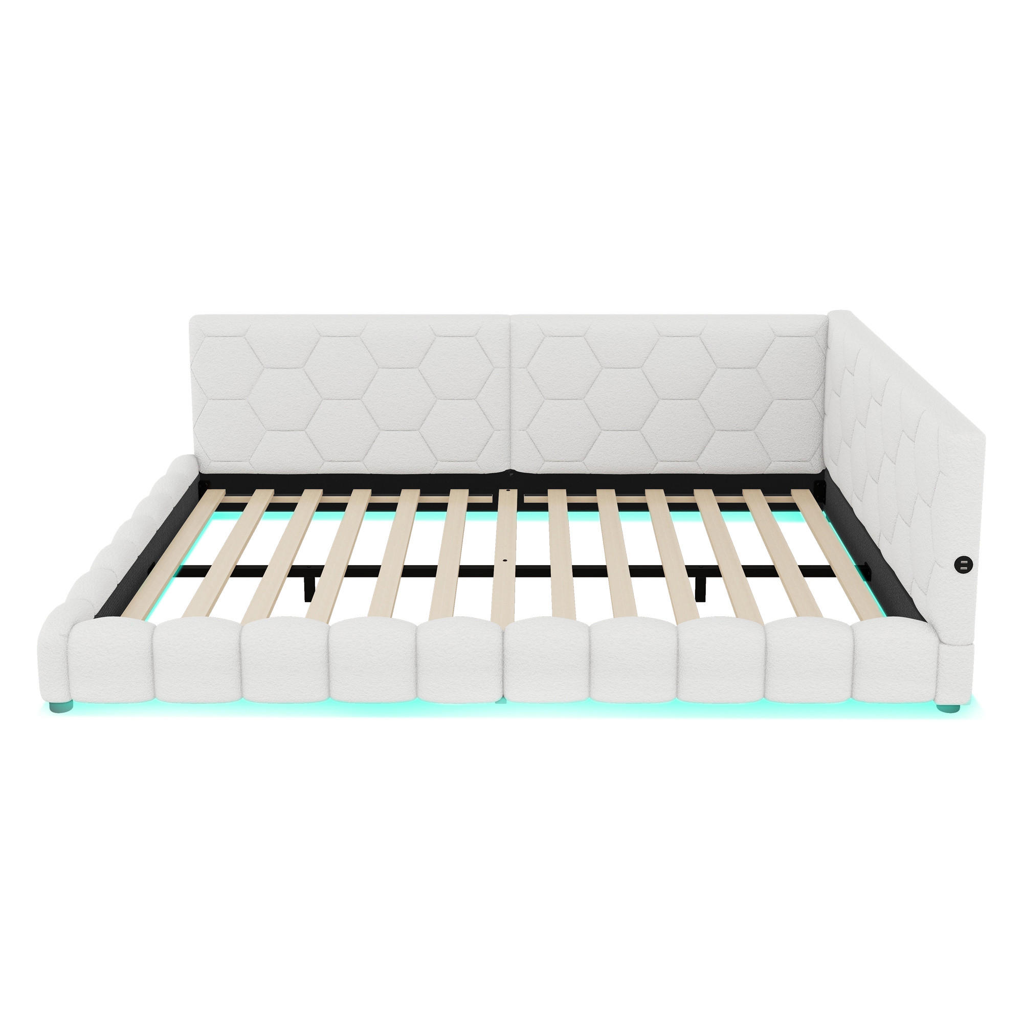Modfu DENNÍ postel z MDF 140x200 cm bílá s LED osvětlením, USB-C a lamelovým roštem