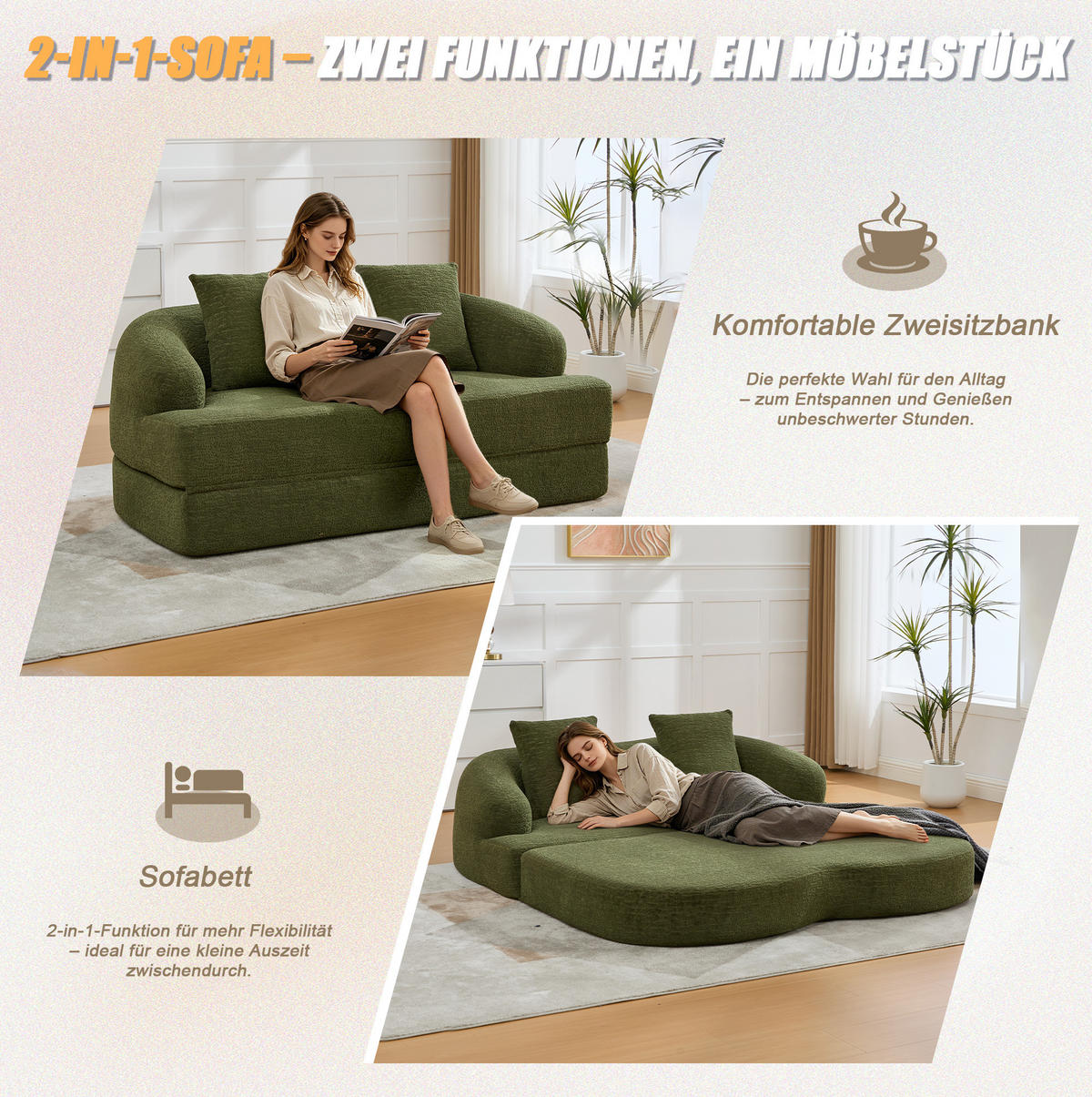 SCHLAFSOFA 157/84/65 cm aus Chenille mit Klappfunktion Grün - Grün, Textil (84/65/157cm) - Modenvie