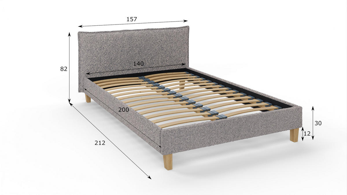 POLSTERBETT Arles 140/200 cm Boucle-Stoff - Hellbraun/Grau, Holz/Textil (140/200cm) - S-Style Möbel
