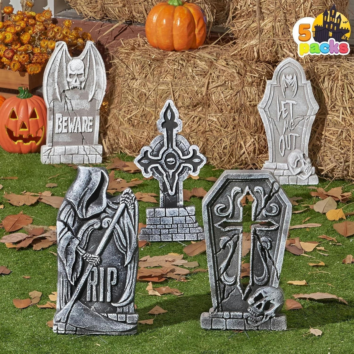HALLOWEEN-DEKORATION Grabsteine 5-teiliges Set 43,2 cm Grau - Grau, Kunststoff (22.2/43/3.3cm)