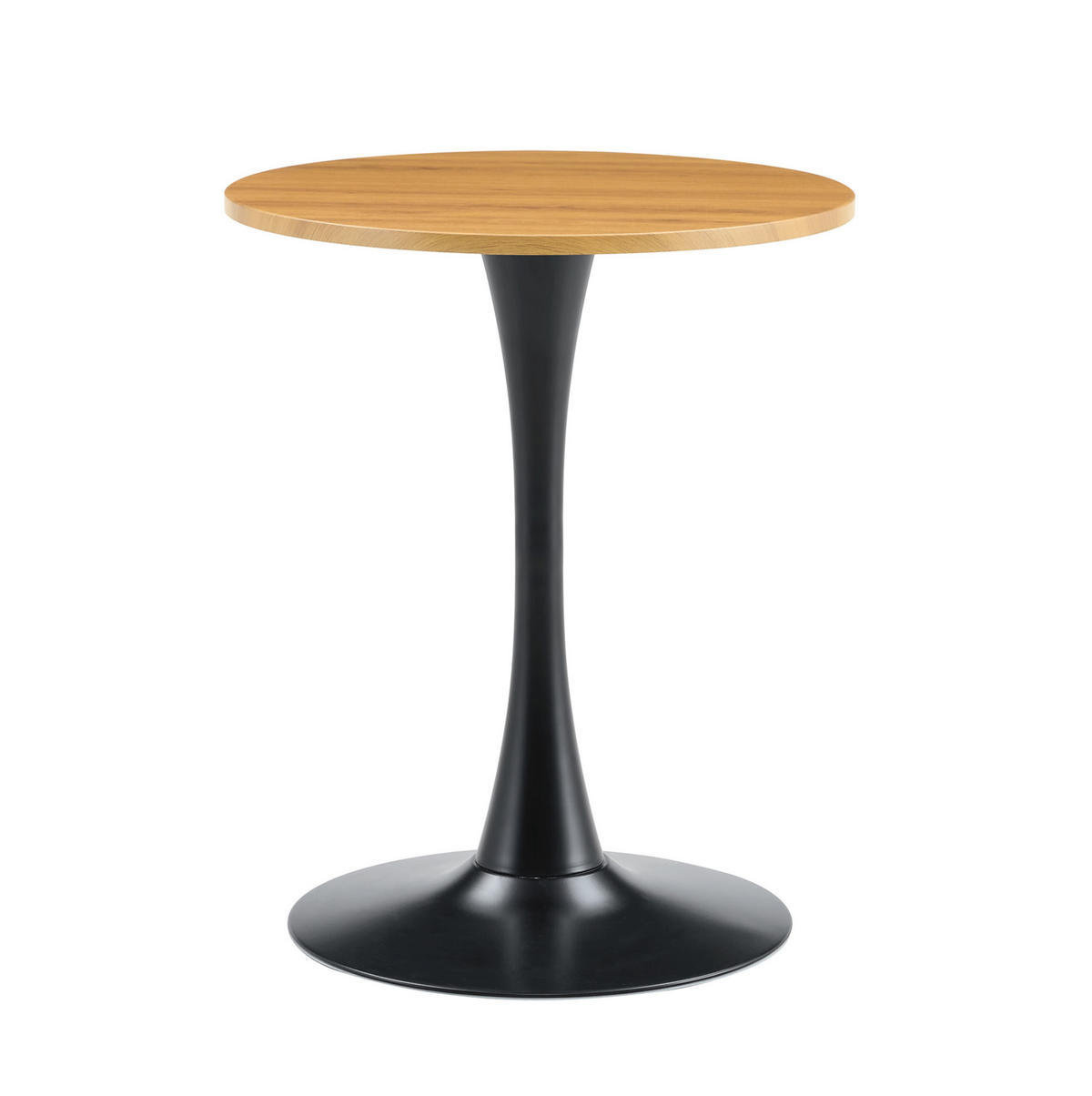 BEISTELLTISCH 60/60/72 cm mit runder Tischplatte, Thermoform-Oberfläche und stabilem Metallfuß, Schwarz/Holzfarben - Naturfarben, Holzwerkstoff (60/60/72cm) - Redom