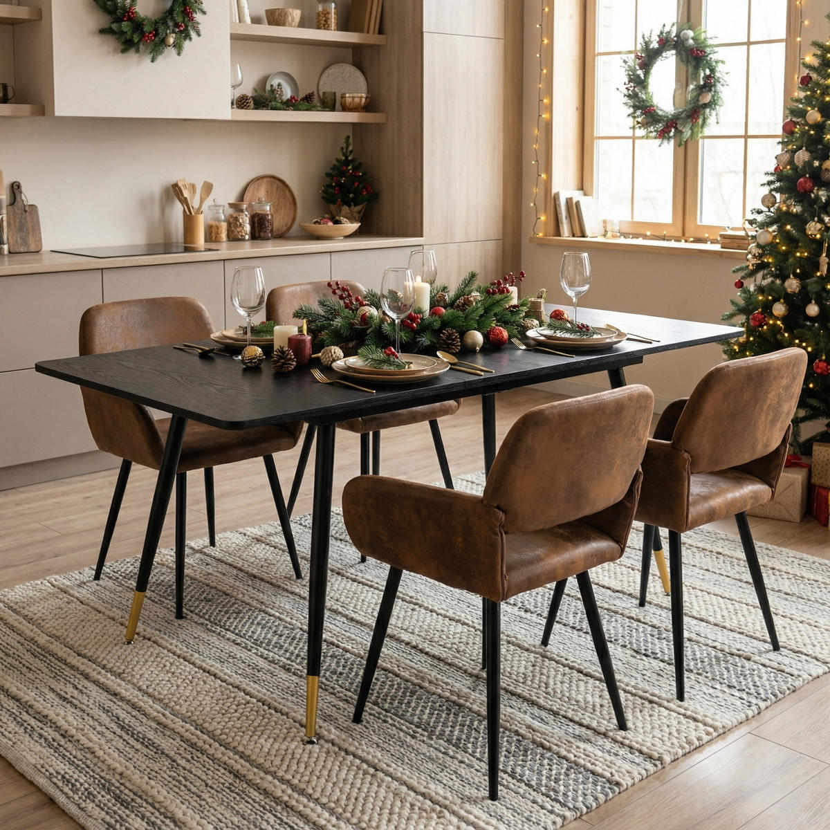 ESSZIMMER SET aus ausziehbarem Tisch und mit 4 drehbaren Stühlen - Schwarz/Braun, Holzwerkstoff/Metall (80/75/160cm) - Urban Meuble