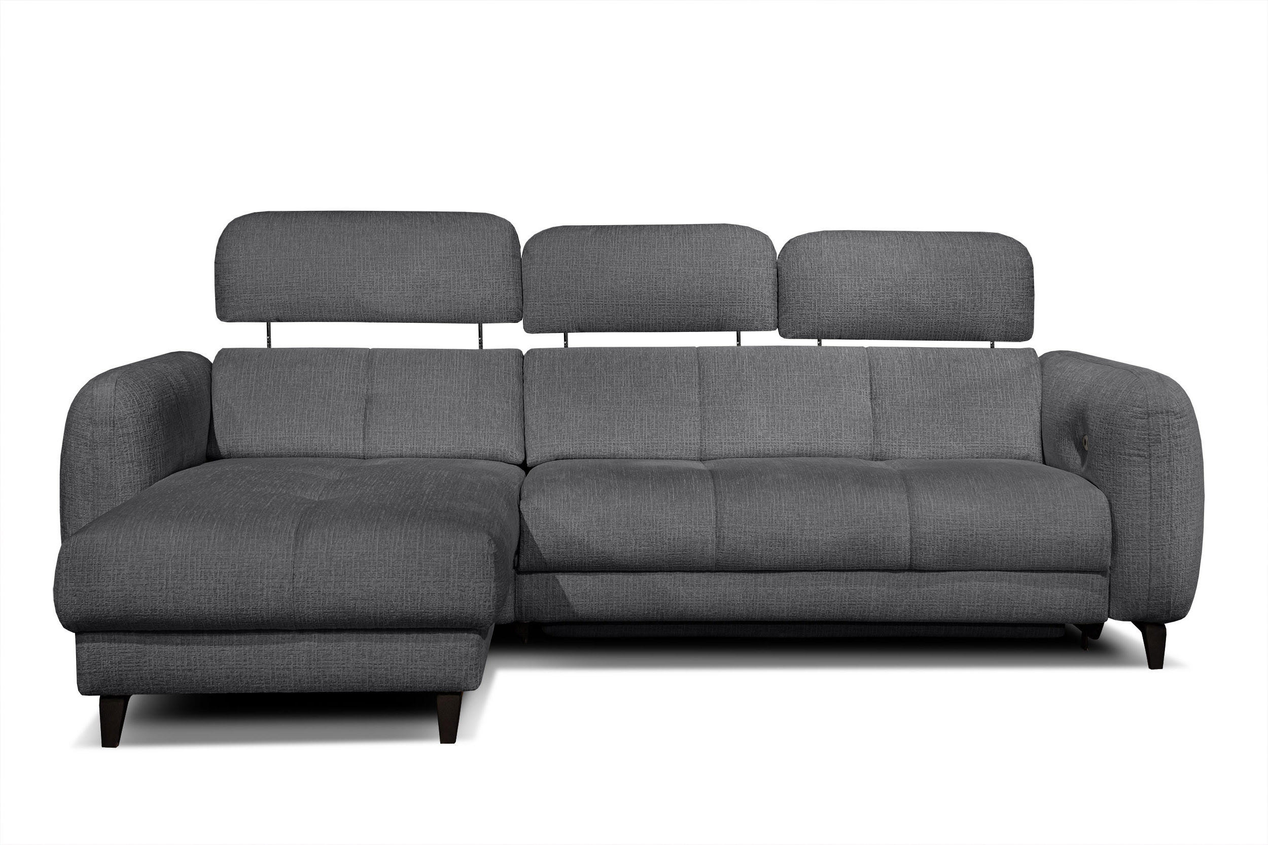 ECKSOFA SVEN 3-Sitzer, 1 Relax XL, verstellbare Kopfstützen, dunkelgrau - Anthrazit/Schwarz, Holzwerkstoff/Textil (256/163cm) - Courtois Laville