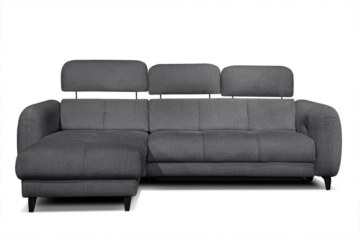 ECKSOFA SVEN 3-Sitzer, 1 Relax XL, verstellbare Kopfstützen, dunkelgrau - Anthrazit/Schwarz, Holzwerkstoff/Textil (256/163cm) - Courtois Laville