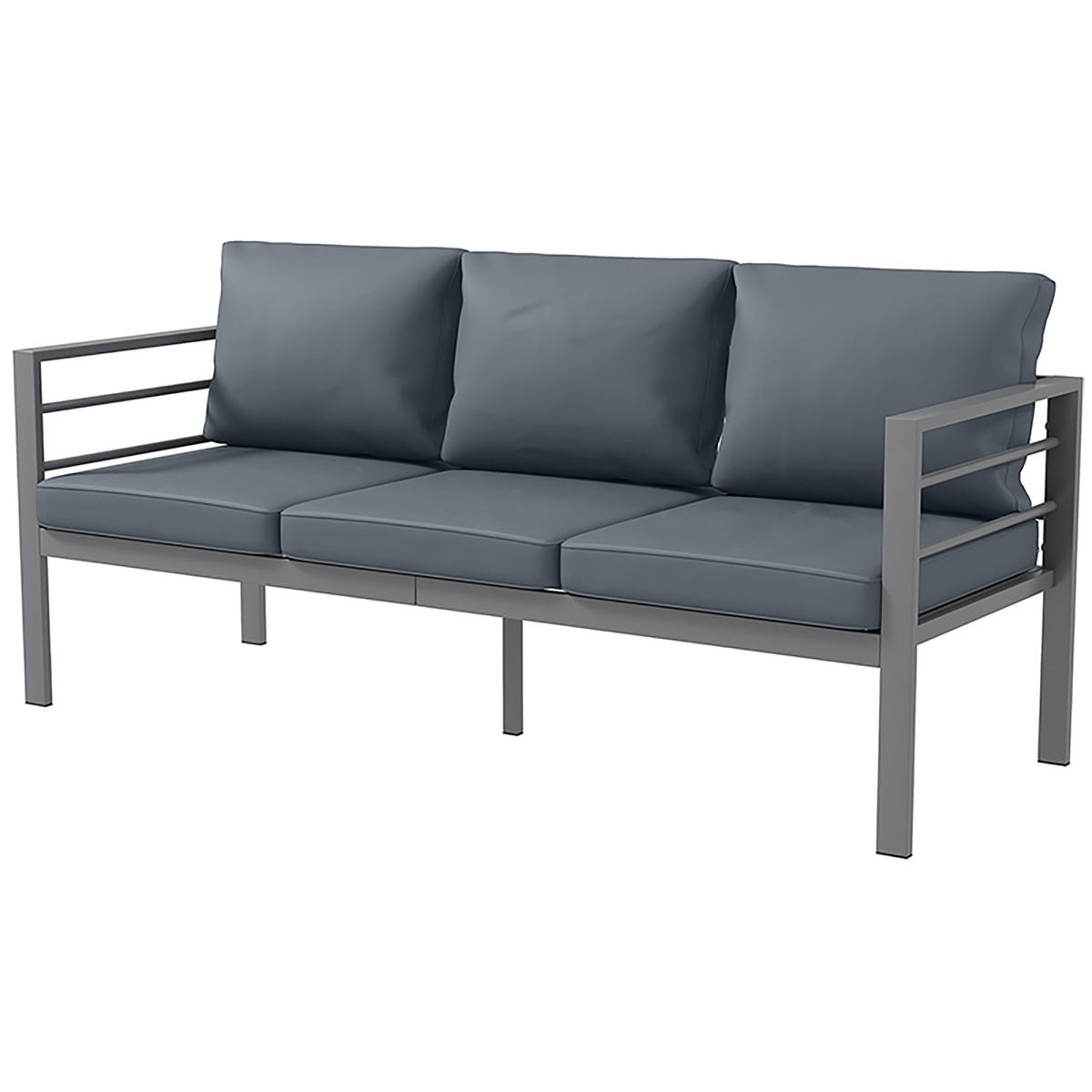 LOUNGESOFA DE-18095 3 Sitzer, abnehmbare Kissen Grau - Grau, Metall (66/64/185cm) - ComfortXL