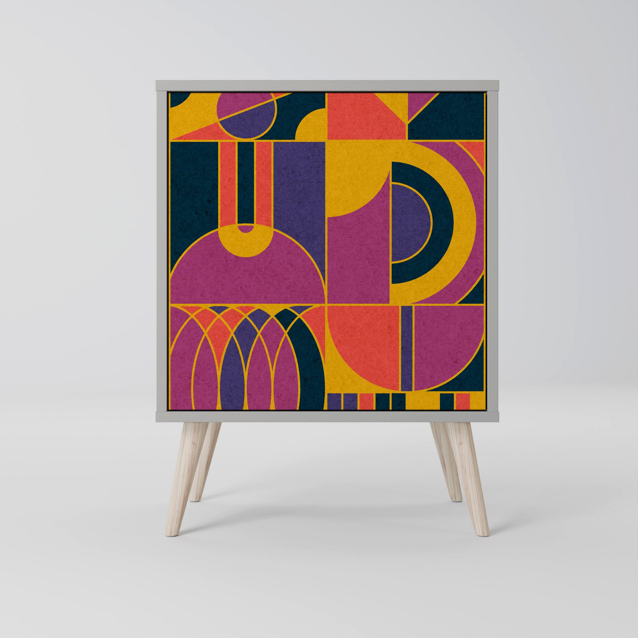 SIDEBOARD ELECTRIC PATTERNS, Grau, 57,5x42x77,5 cm, Schräge Buchenholzfüße - Buchefarben/Multicolor, Holzwerkstoff/Buchenholz (57.5/77.5/42cm) - SpaceRebels