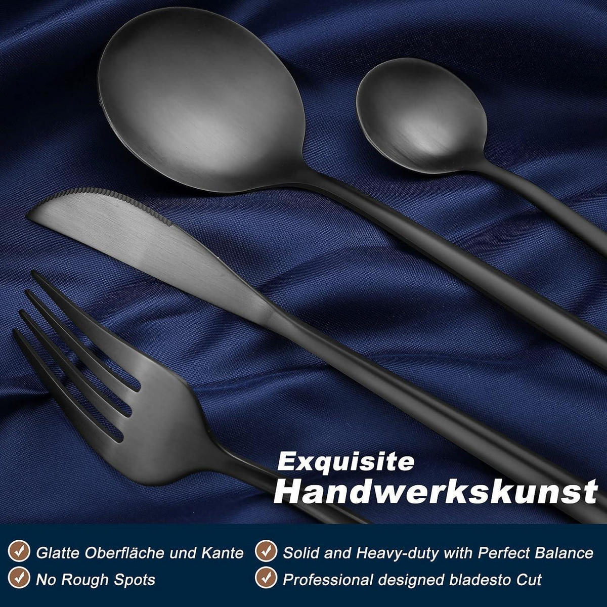 BESTECKSET 30-teilig Schwarz Matt für 6 Personen - Schwarz, Metall